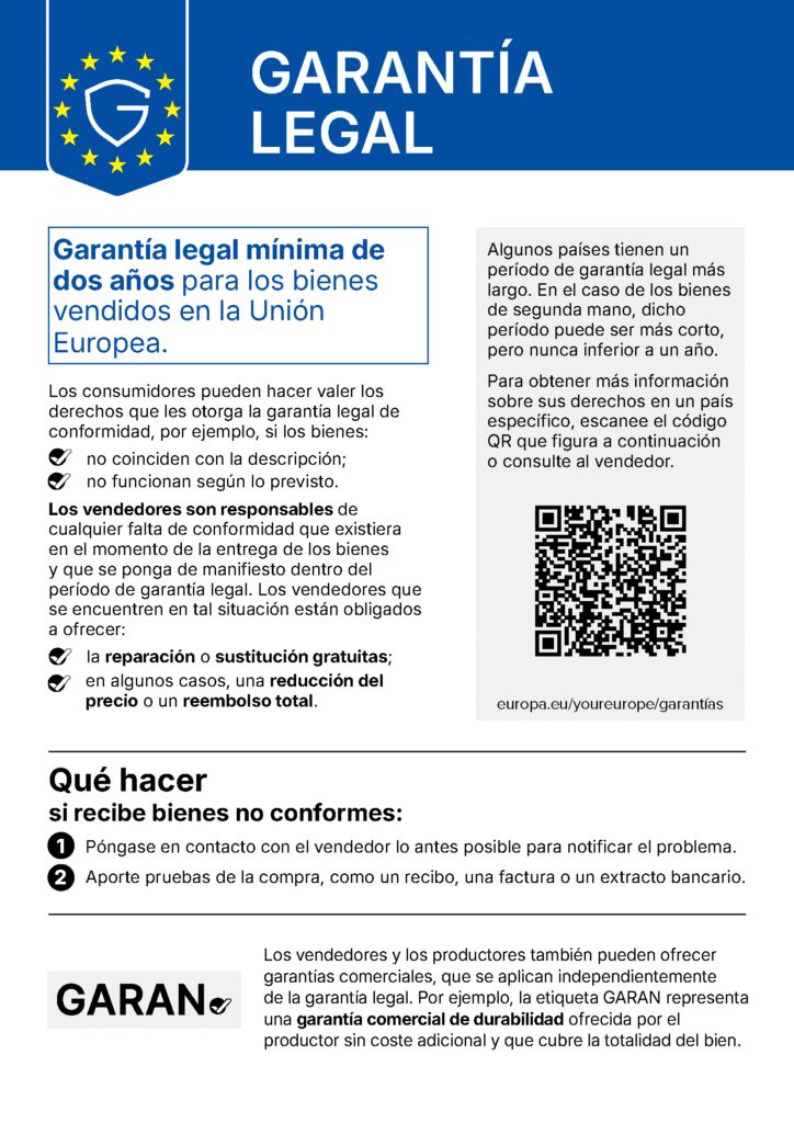 Garantía legal de conformidad - Aviso armonizado oficial de la UE