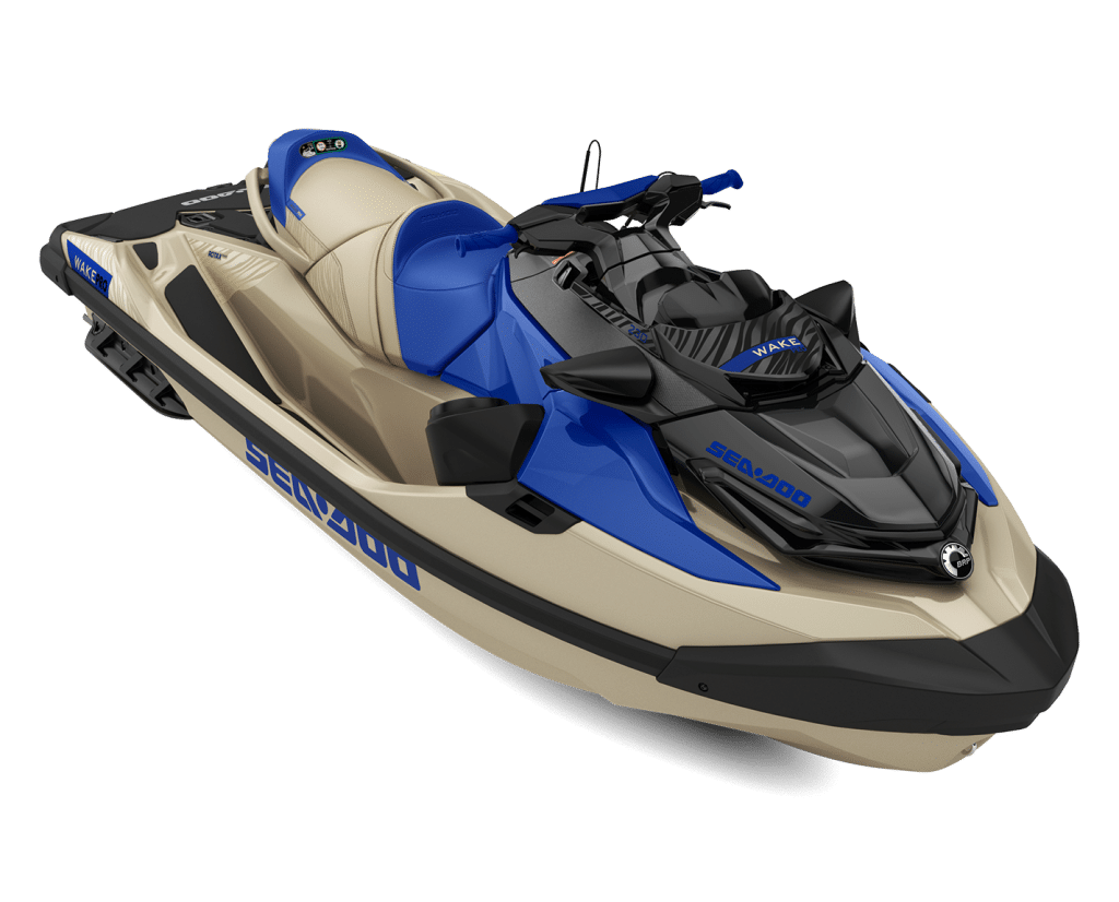 Nueva moto de agua Sea-Doo WAKE PRO 2026 en color dorado y azul